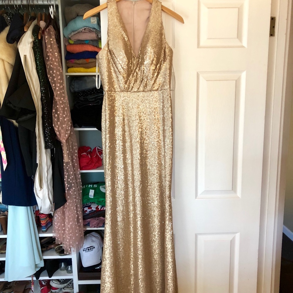 Bari Jay Gold Sequin Bridesmaid Dress - USED